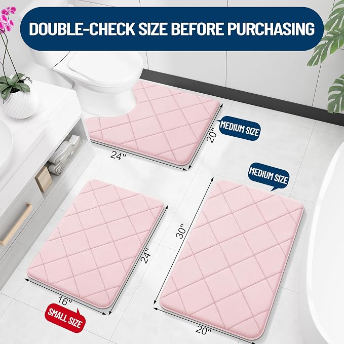 OLANLY Memory Foam Bath Mat 44x24, Ultra Soft and Absorbent Bathroom Rugs | Pink, Quick Dry, Machine Washable Shower Bath Rugs, Comfortable Bath Carpet for Bathroom Floor, Tub and Shower