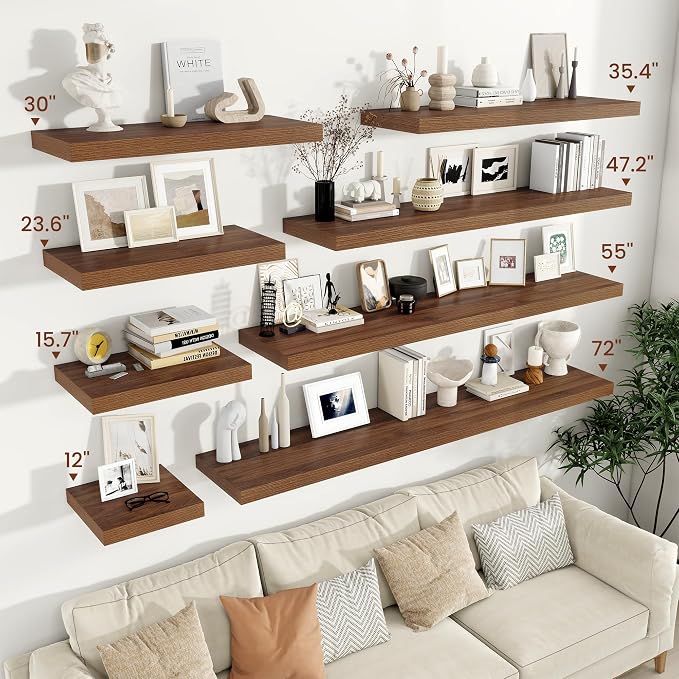 Vivelove Square Floating Shelves 12x12” Set of 2, Walnut | Easy Install with Hardware, Invisible Brackets, No Sagging, Living Room Display Shelf, 2" Thick，Engineered Wood