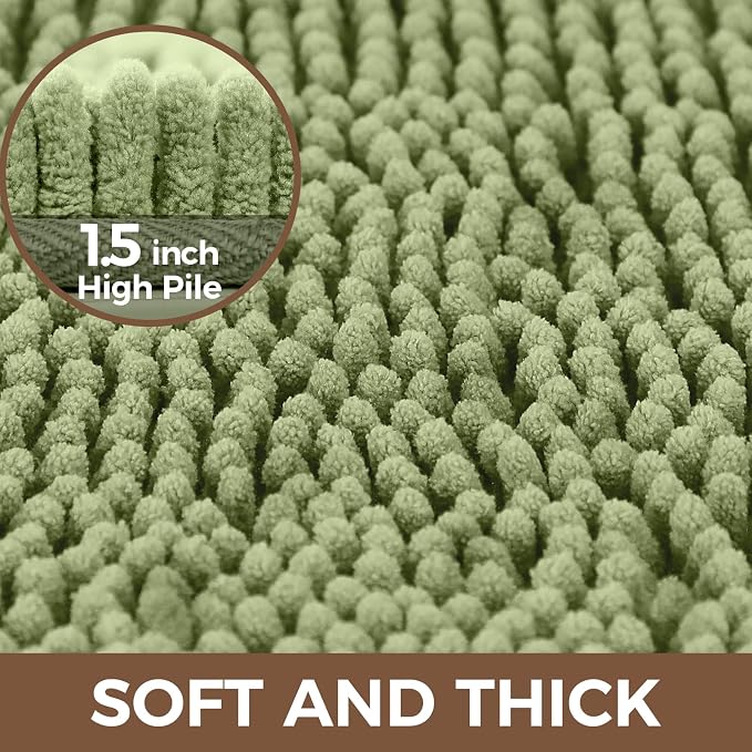 Bcoimo 48x30 Chenille Bath Mat – Non-Slip with Backing Bath Rug Ultra-Absorbent and Machine Washable Bathroom Mat Quick-Dry Design. Ideal for Bathroom Shower and Tub Areas