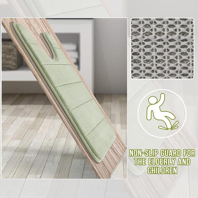 Yimobra Memory Foam Toilet Bath Mat U-Shaped, Soft and Comfortable, Super Water Absorption, Non-Slip, Thick, Machine Wash & Easier to Dry for Bathroom Commode Contour Rug, 24 X 24 Inches, Sage Green