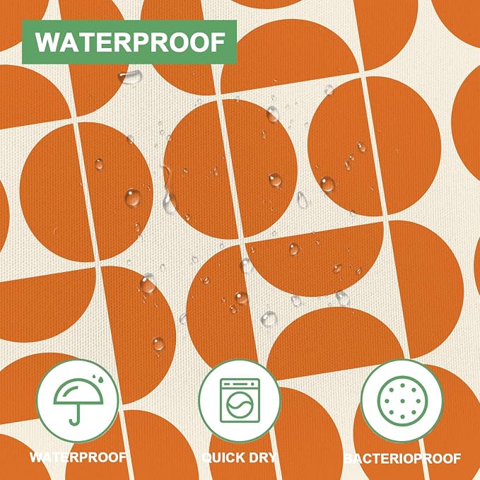 Orange Mid Century Modern Shower Curtain, Retro Geometric Abstract Shower Curtains for Bathroom‌, Boho Unique Pattern Waterproof Polyester Fabric Bathroom Accessories Set 12 Hooks 72X72IN