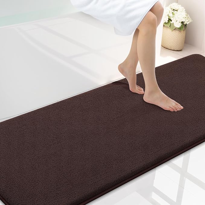 Smiry Memory Foam Bath Mat 72x24, Extra Soft Absorbent Bathroom Rugs | Brown Quick Dry, Machine Washable Bath Mats for Bathroom, Shower, Tub and Home Decor Accessories