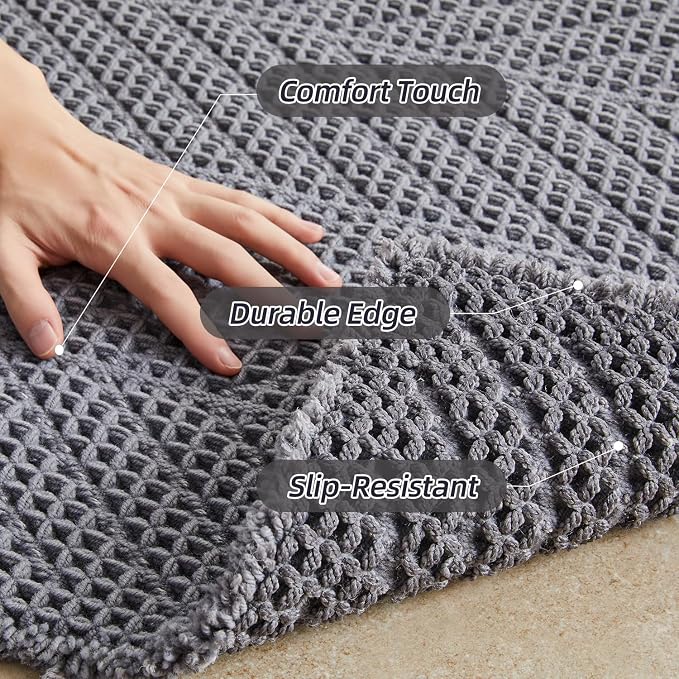 Sunfly Bath Rugs, Extra Soft Absorbent Waffle Bath Mat Quick Dry & Washable, Grey Bathroom Rug for Shower Floor with Boho Decor, 16"x24" Grey