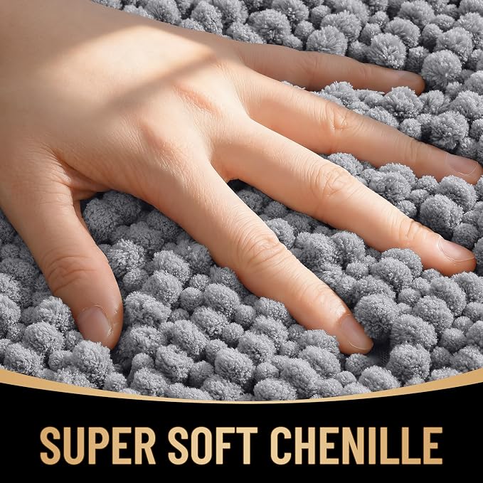 OLANLY Thick Chenille Bathroom Runner Rugs 47x17, Absorbent Bath Mat, Grey | Soft Bath Rugs, Rubber Backing, Machine Wash Dry, Bath Mats for Bathroom, Tub and Shower, Home Decor Accessories