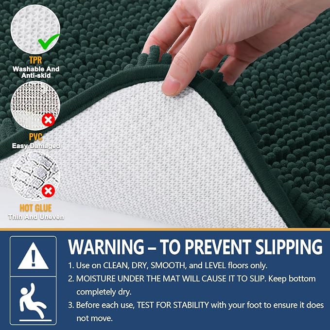 Arotive Bathroom Rugs 59x20, Soft Absorbent Shaggy Chenille Bath Rugs | Blackish Green, Machine Washable Rubber Backing Bath Mats for Bathroom Floor Tub and Shower Home Decor Accessories