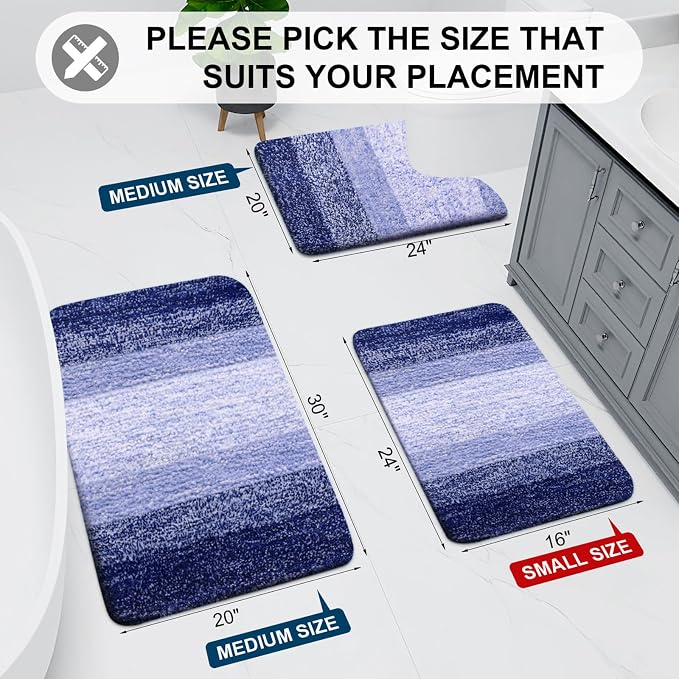 Arotive Microfiber Bathroom Rugs, Shaggy Soft Absorbent Bath Rug, 30x20 | Blue-Violet, Rubber Backing Thick Plush Machine Washable Dry Bath Mats for Bathroom, Tub and Shower, Rectangular