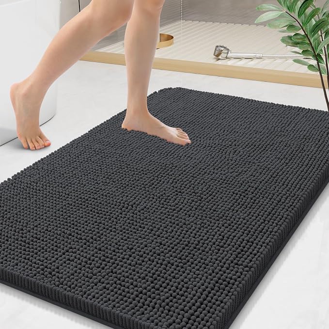Arotive Bathroom Rugs 44x24, Soft Absorbent Shaggy Chenille Bath Rugs | Dark Grey, Machine Washable Rubber Backing Bath Mats for Bathroom Floor Tub and Shower Home Decor Accessories
