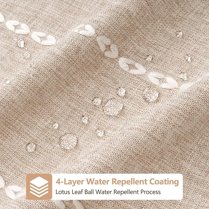 Seenus Boho Farmhouse Shower Curtain Heavyweight with Tassels, 72 x 76 Inch Extra Long Taupe Linen Textured Fabric Shower Curtain for Bathroom, Tan and White Striped Bath Décor Curtain Water Repellent