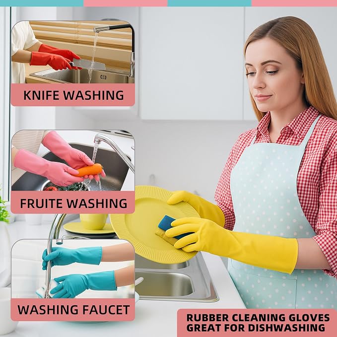 Xgunion Rubber Cleaning Gloves for Dishwashing-5 Pairs Colorful Reusable Household Cleaning Glove for Washing Dishes and Kitchen Cleaning Non-Slip Grip Dish Gloves for Women Men (Small)