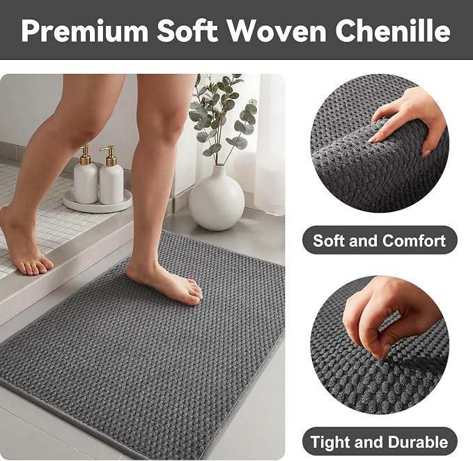 Triohero Small Bathroom Rugs Non Slip Washable Bath Rugs Super Absorbent Bathroom Rug Thin Quick Dry Low Pile Bath Mats, Dark Grey 12"x12"