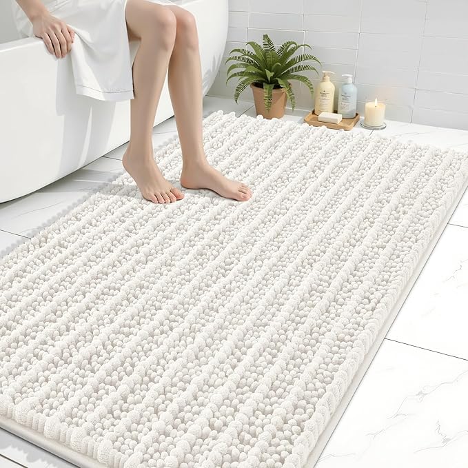 Arotive Bathroom Rugs Mat 47x32, Soft Absorbent Chenille Shaggy Bath Mat | Ivory, Machine Wash Dry, Bath Rugs for Bathroom Floor, Tub and Shower, Home Decor Accessories