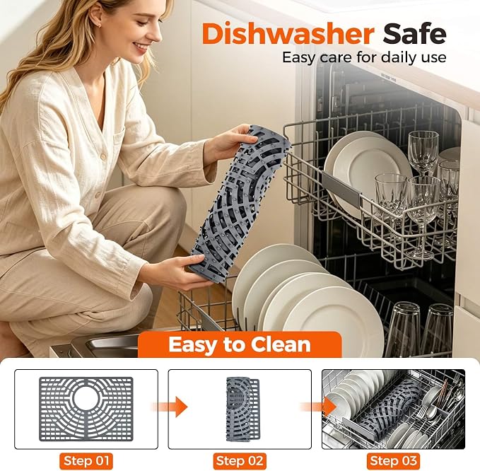 Snuggery Silicone Sink Protector for Kitchen Sink, 19"x13" Rear Drain | Scratch protection, cushions fragile dishes and glassware, dishwasher safe, food-grade silicone, 446°F heat resistant