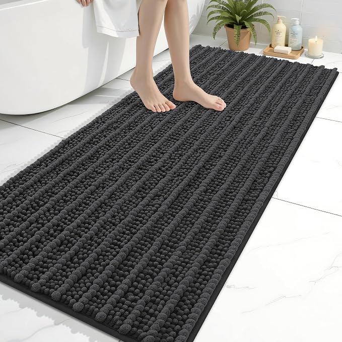 Arotive Bathroom Rugs Mat 60x24, Soft Absorbent Chenille Shaggy Bath Mat | Dark Grey, Machine Wash Dry, Bath Rugs for Bathroom Floor, Tub and Shower, Home Decor Accessories