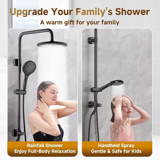 BRIGHT SHOWERS Rain Shower Heads System - 9 Inch Rainfall Shower Head and Handheld Shower Head with Height Adjustable Holder, Solid Brass Rail and 60" Long Stainless Steel Hose, Oil-Rubbed Bronze