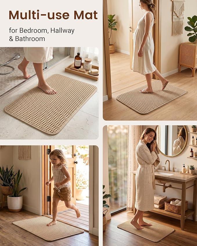 Upgraded Non Slip Waffle Bath Mat, Super Absorbent Bathroom Rug, 20x30 inch | Boho Decor Kitchen Rug, Soft & Machine Washable Bathroom Floor Mat for Tub, Sink, Vanity, Entryway, Brown