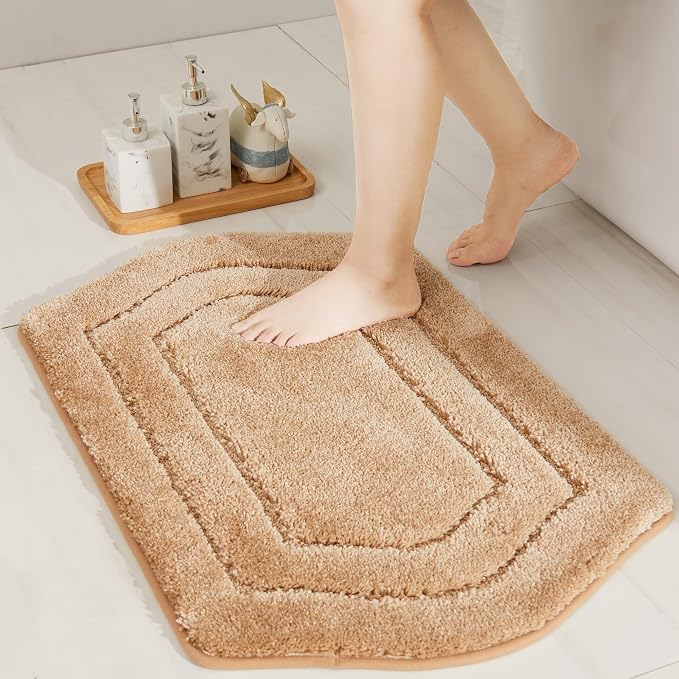COSY HOMEER Non-Slip Bath Mat Extra Thick Absorbent Plush Washable | 20"x32" Beige Non-Slip Extra Thick Plush Absorbent Machine Washable Bath Mat Bathroom Rug Floor Tub Shower