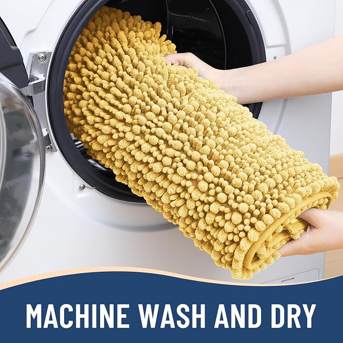 Arotive Bathroom Rugs Mat 47x24, Soft Absorbent Chenille Shaggy Bath Mat | Yellow, Machine Wash Dry, Bath Rugs for Bathroom Floor, Tub and Shower, Home Decor Accessories