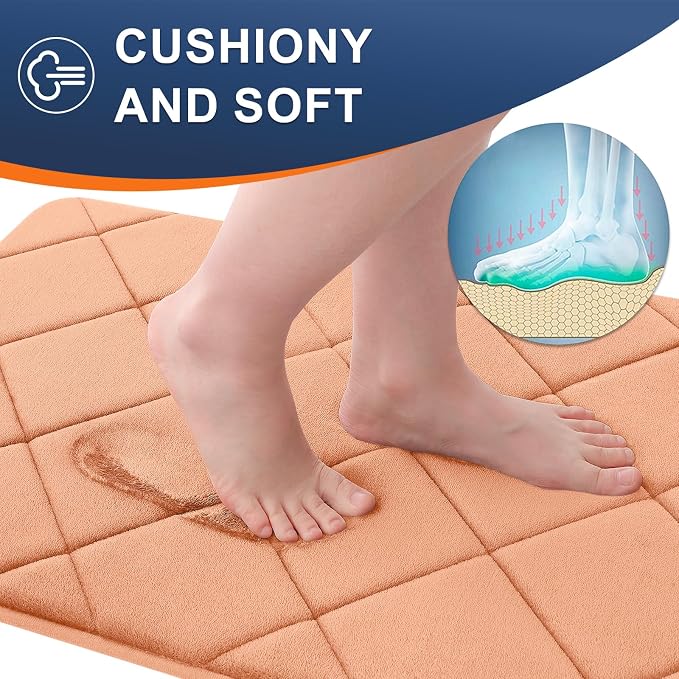OLANLY Memory Foam Bath Mat 24x16, Ultra Soft and Absorbent Bathroom Rugs | Peach, Quick Dry, Machine Washable Shower Bath Rugs, Comfortable Bath Carpet for Bathroom Floor, Tub and Shower