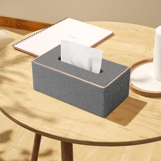 Tissue Box Cover Rectangular, PU Leather Tissue Box Holder for Kleenex, Napkin,Tissue Box Covers Rectangle for Bathroom Car Home Office Decorative 9.84"X5.63"X4.53" Grey