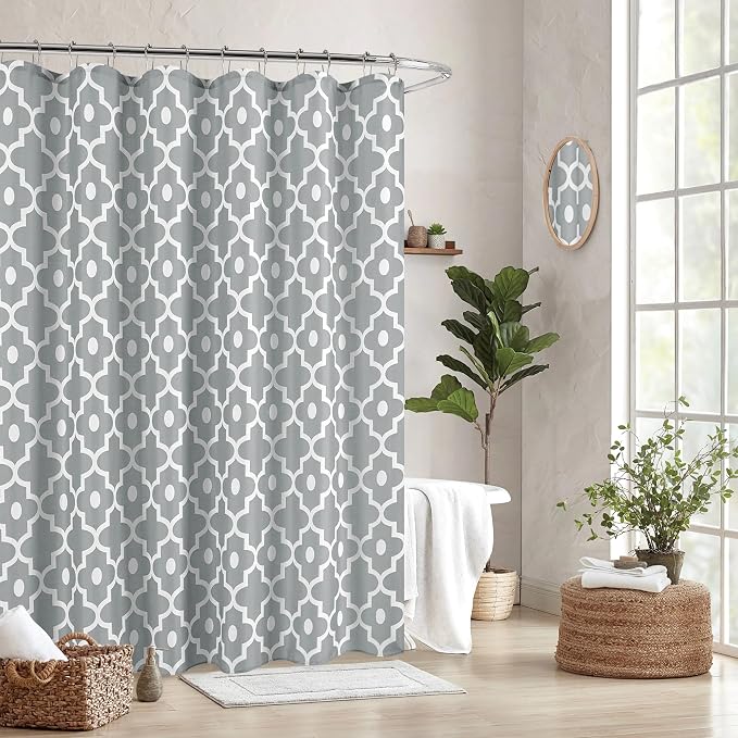Biscaynebay Textured Fabric Shower Curtains 72" X 72", Silver Grey Morocco Pearl Printed Linen Modern Hotel Luxury Quality Cloth Bathroom Curtains Machine Washable