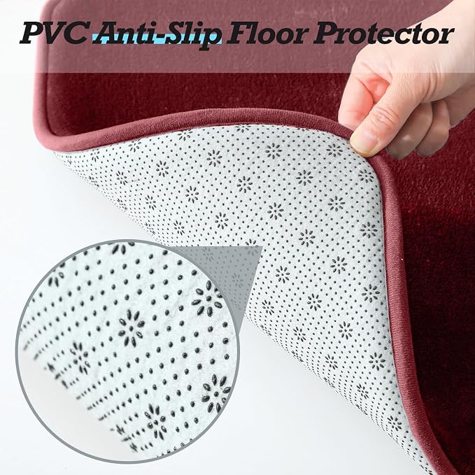 Bathroom Rugs Sets 2 Piece, Non-Slip & Quick Dry Bath Mat Set, Ultra Soft Velvet Bath Rugs for Bathroom, Toilet and Shower Floor, Red