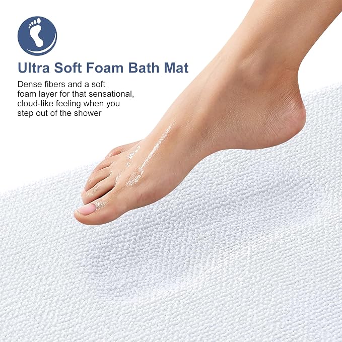OLANLY Memory Foam Bathroom Runner Rugs 44x24, Absorbent Long Mat, White | Soft Quick Dry Bath Rugs, Non-Slip Carpet, Machine Washable Mat for Bathroom Floor, Tub and Shower, Home Decor Accessories