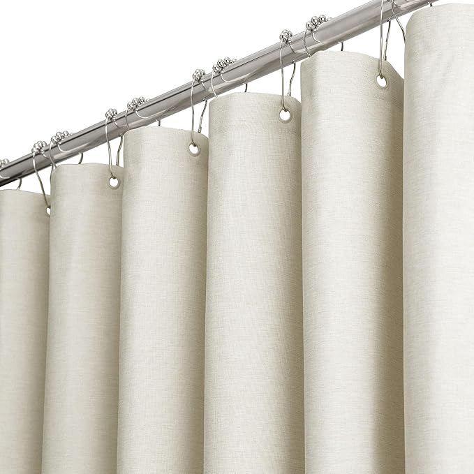 Linen Textured Waterproof Fabric Shower Curtain, 54x78, Light Cream | Heavy Duty Polyester Cloth, 10 Plastic Hooks, Quick-dry, Elegant Drape, Modern Hotel Style, Bathroom Decor, Machine Washable