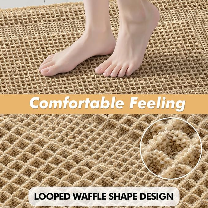 MIULEE Set of 2 Waffle Bathroom Rugs Brown Boho Bath Mat 17x24 in | Looped Design, Super Absorbent, Non Slip, Washable, Ultra Soft, Rubber Backed, Bathroom Mats for Floor Tub Shower