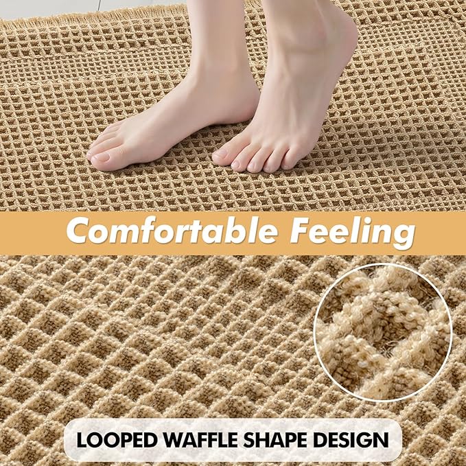 MIULEE Set of 2 Waffle Bathroom Rugs Brown Boho Bath Mat 24x36 in | Looped Design, Super Absorbent, Non Slip, Washable, Ultra Soft, Rubber Backed, Bathroom Mats for Floor Tub Shower