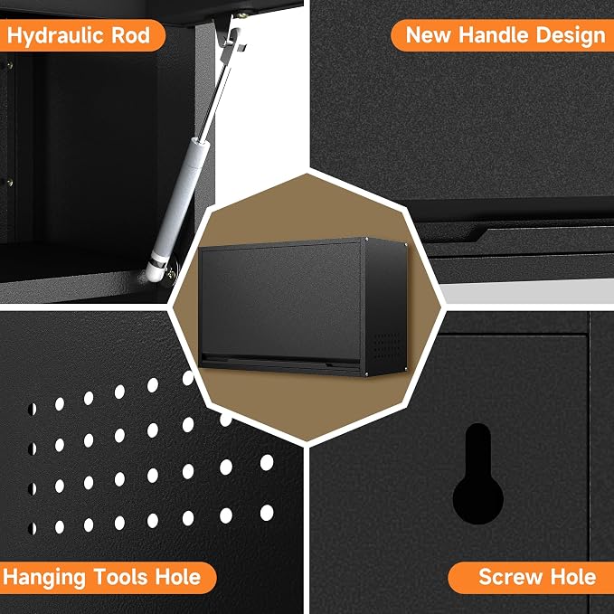 Coolsun Garage Wall Cabinet with Up-Flip Door, 19.7" H Metal Wall Cabinet | Wall Mounted Metal Storage Cabinet for Kitchen,Garage,Basement,Ware House Assembly Required (Black Gray 31.5" W)