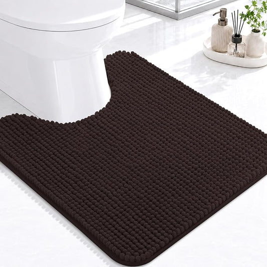 Arotive Chenille Toilet Rugs U-Shaped 24x20, Soft Absorbent Contoured Rugs | Brown, Rubber Backing, Coutoured Bath Rugs for Toilet, Machine Washable Bath Mats, Home Decor Accessories