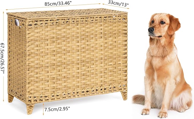 Laundry Hamper with 4 Removable Liner Bags, 176L Laundry Sorter with Lid | Raised Feet; Side Carry Handles; Handwoven PP Rattan; Rust-Resistant Iron Frame; Decorative Woven Design