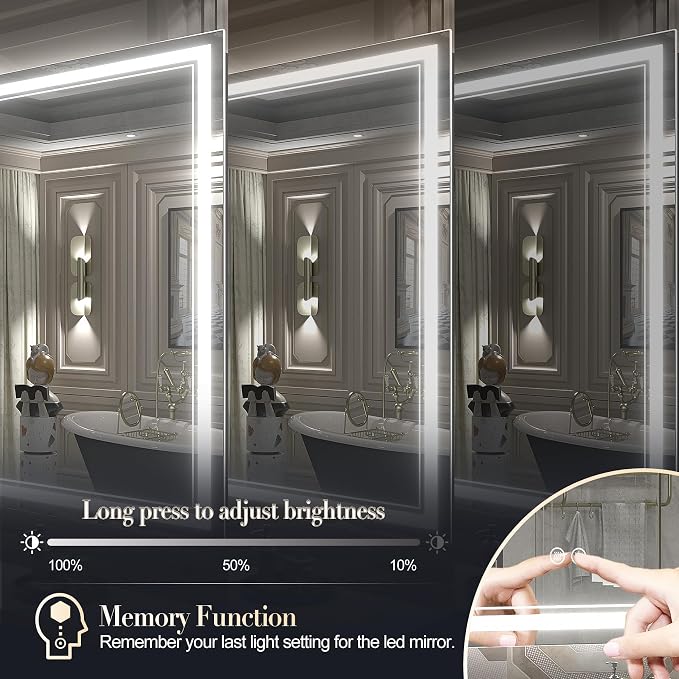 OKPAL 24x36 LED Bathroom Mirror, Anti-Fog Lighted Bathroom Mirror, Dimmable Lighted Vanity Mirror, LED Vanity Mirror with Lights, Shatterproof, ETL Listed, Horizontal/Vertical