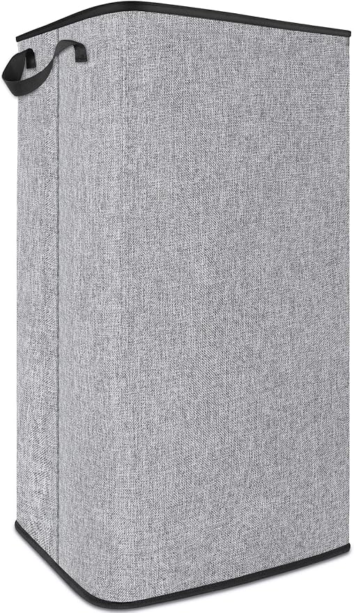 Extra Large Laundry Hamper, Folding 100L Laundry Basket, Grey | Dirty Clothes Hamper for Bedroom, Tall Hamper, Sturdy Storage Organizer for Clothes and Toys