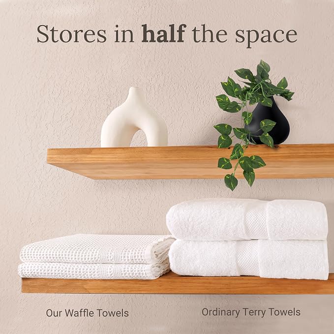 GILDEN TREE Waffle Towels for Bathroom, 100% Cotton Quick Dry Towel, Waffle Bath Towels Large, Absorbent Lightweight Travel Towel, Bath Towels Set of 2, Classic Style (White)