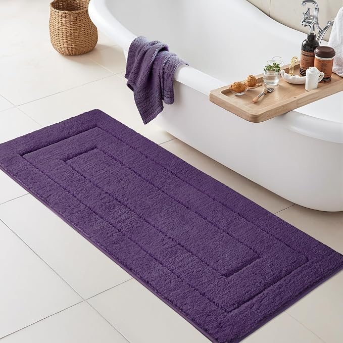 GRANNY SAYS Purple Bathroom Runner Rug 59" x 24", Soft Microfiber Bath Mat | Non-Slip long rug with TPR Backing, Absorbent, Machine Washable Extra Large Bath Rugs for Double Vanity, Shower, Tub