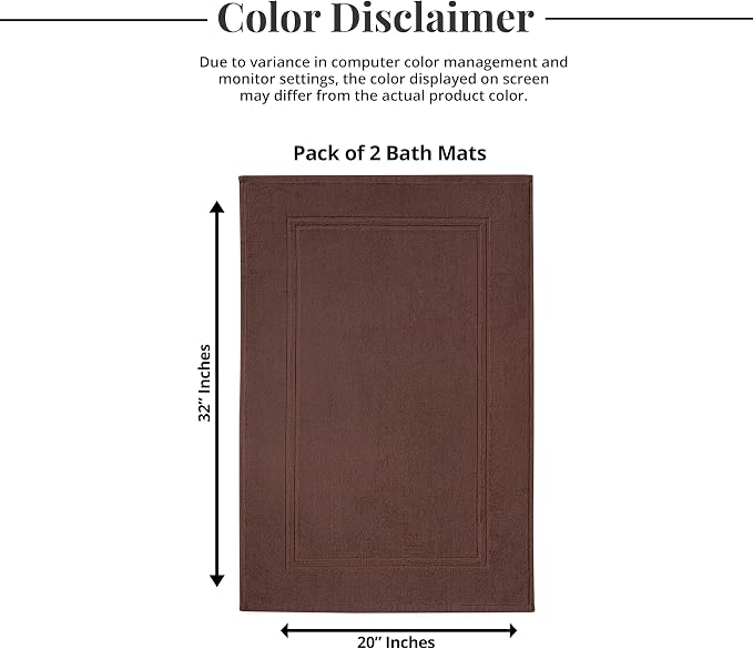 2 Piece Bath Mats 20 x 32 Inches, Brown | 100% Cotton Terry Bath Mats, Super Absorbent, Hotel Quality Premium Floor Towels, Luxurious, Soft & Quick Dry