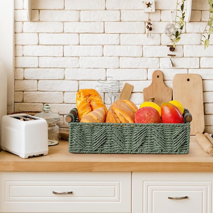 Toilet Paper Storage Basket for Bathroom Countertop Baskets for Organizing | with Handle for Bathroom Bedroom Home Decor Small Basekt for Shelves Apartment Countertop Use,Green