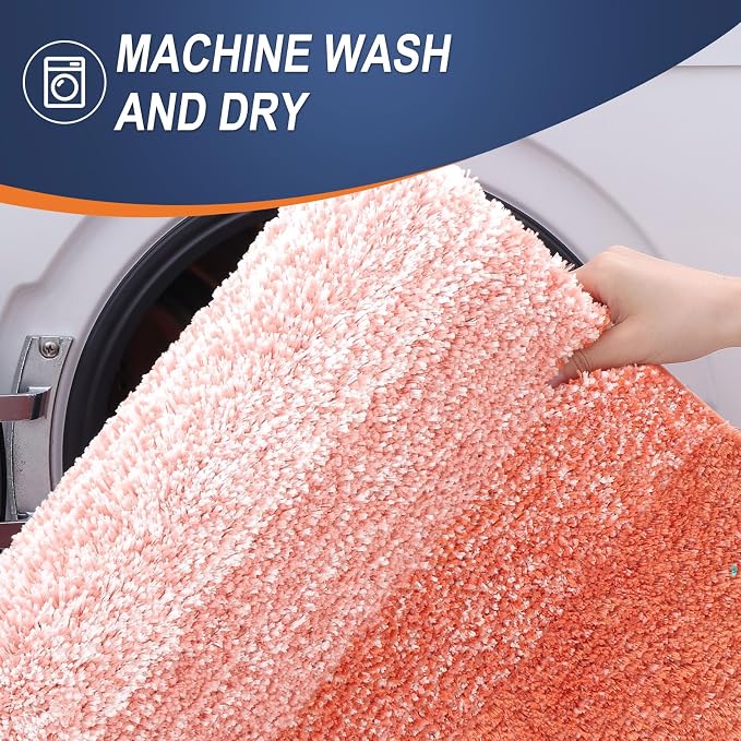 OLANLY Small Bathroom Rugs 24x16, Extra Soft Absorbent Microfiber Bath Rugs | Coral, Non-Slip Quick-Drying Rubber Backing, Washable Plush Bath Mat for Floor, Tub and Shower, Home Decor Accessories