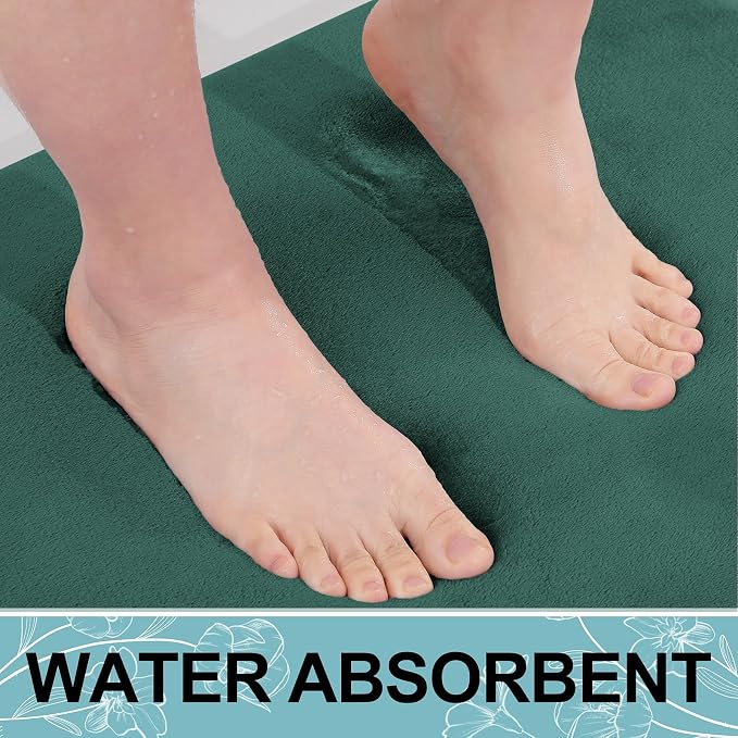 Smiry Memory Foam Bath Mat 47x17, Extra Soft and Absorbent Bathroom Rugs | Green, Quick Dry Machine Washable Non-Slip Bath Mat for Bathroom Floor, Shower and Tub