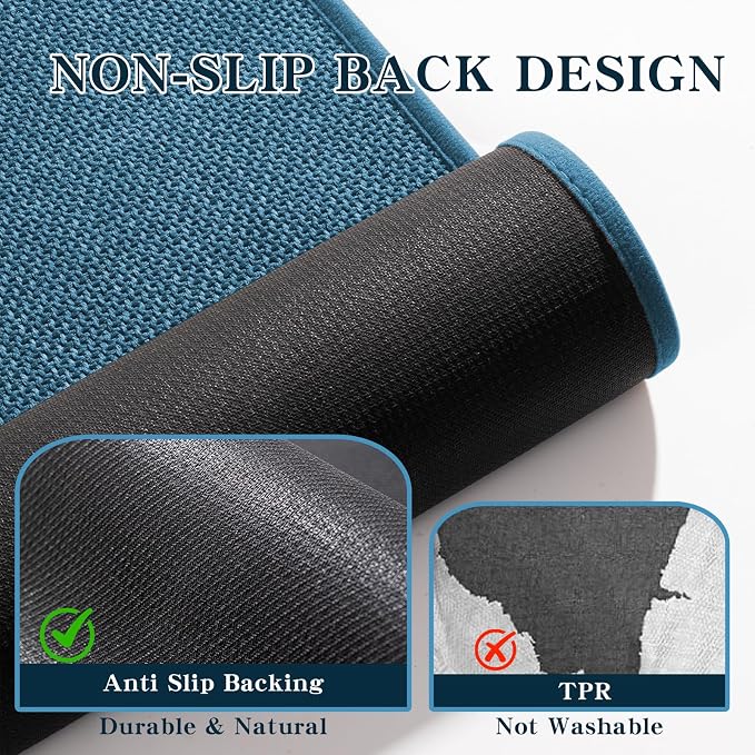 Bathroom Rugs Mat 59x24, Ultra Thin Non Slip Bath Mat Large Quick Dry Absorbent Bath Mat for Bathroom Floor, (Dark Blue, 59"x24")