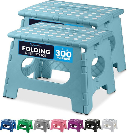 Handy Laundry Folding Step Stool 9 Inch 2-Pack, Teal, Holds 300 lbs | 2-Pack, 9 Inch, Teal, Foldable Collapsible Step Stool, Non-Slip, Holds 300 lbs, Kitchen Bathroom Bedroom, Adults