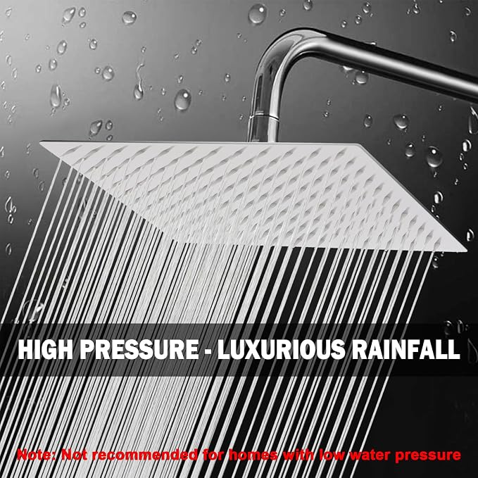 NearMoon Rain Shower Head, High Flow Stainless Steel Rainfall Shower, High Pressure Design, Awesome Shower Experience Even At Low Water Flow (12 Inch Rectangle, Brushed Nickel)