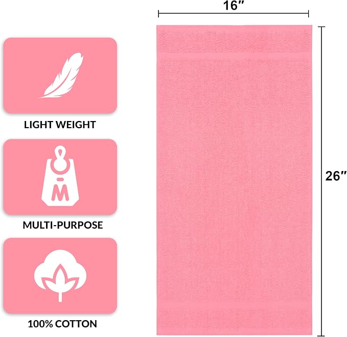 Basic Hand Towels 16x26 Inches – Bulk Pack of 24 – Rose Pink Color – Soft and Absorbent Multipurpose Cotton Towels for Bathroom, Spa, Gym, Salon, Hotel, and Everyday Use