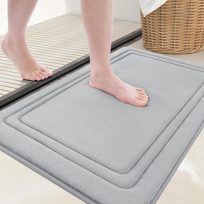 Grandaily Memory Foam Bath Mat Rug 30x20, Ultra Soft, Non-Slip and Absorbent Bathroom Rugs, Machine Wash Dry, Comfortable Bath Carpet for Bathroom Floor, Tub and Shower, Grey