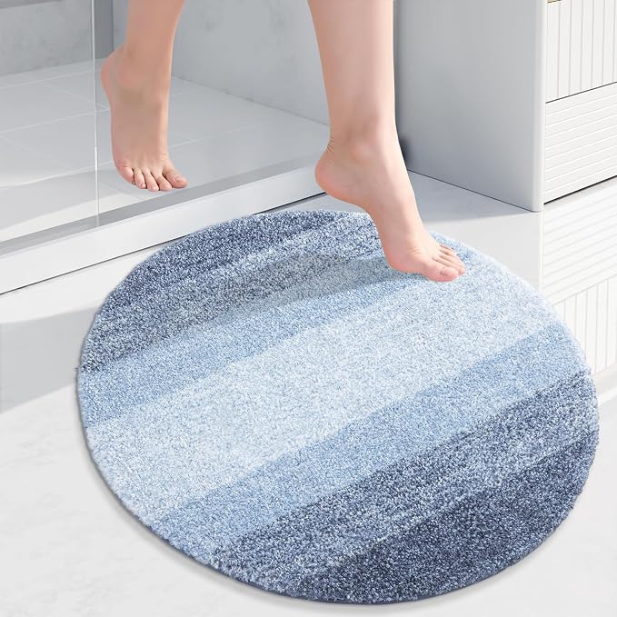 Arotive Microfiber Bathroom Rugs, Shaggy Soft and Absorbent Bath Rug, 30x30 | LightBlue, Rubber Backing Thick Plush Machine Washable Dry Bath Mats for Bathroom, Tub and Shower, Round