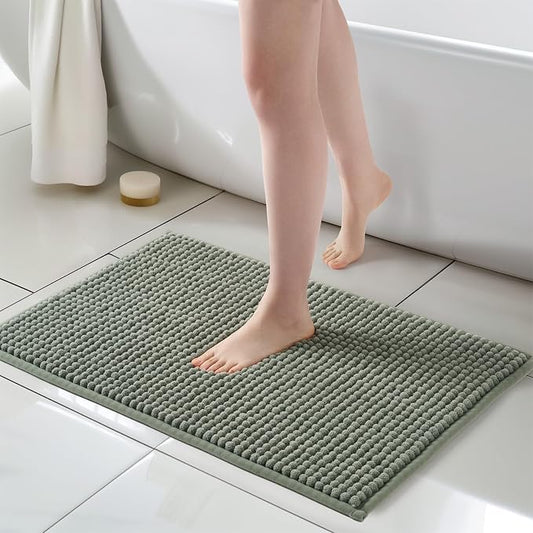 FRESHMINT Thick Chunky Chenille Bathroom Rug, Sage Green, 20"x32" | Non-Slip Backing, Water Absorbent Surface, Machine Washable Care, Cushioned Comfort, Bathroom Floor Use