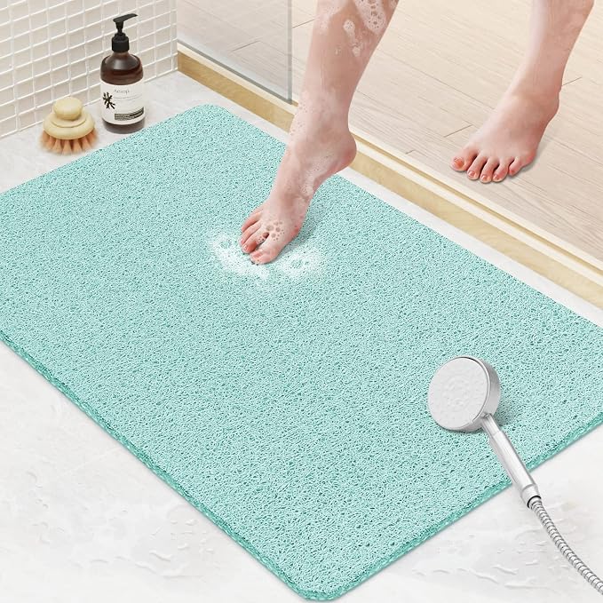 SoftDuo Shower Mat Bathtub Mat Non-Slip Soft Tub Mat | 24x16 inch,PVC Loofah Bath Mat with Drain for Tub and Bathroom,Quick Drying,Green