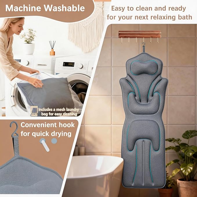 59'' Full Body Bath Pillow for Bathtub 6D Air Mesh 144 Suction Cups | Bath Pillow Luxury Bathtub Pillow 3.7'' Head, Neck and Back Support Bath Tub Pillow Extra-Large 59 x 20 Inch Size
