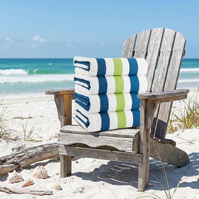 CASA COPENHAGEN Monaco Beach Towels Designed in Denmark Rough and Tough, Quick Dry, for Pool, Bath & Shower 30x60 inches 4 Pieces Cotton Beach Bath Towels Set - Grass Green